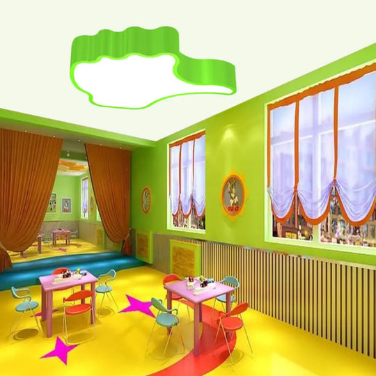 Kids’ Acrylic Led Flush Light Fixture: Gesture Classroom Ceiling Mount In Red/Pink/Green Green