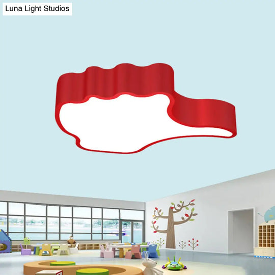 Kids Acrylic Led Flush Light Fixture: Gesture Classroom Ceiling Mount In Red/Pink/Green Red