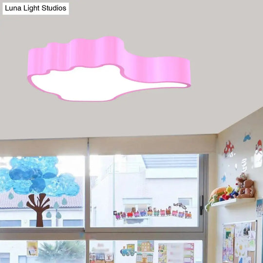 Kids Acrylic Led Flush Light Fixture: Gesture Classroom Ceiling Mount In Red/Pink/Green Pink