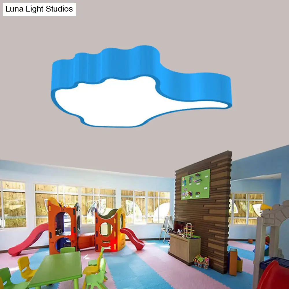 Kids Acrylic Led Flush Light Fixture: Gesture Classroom Ceiling Mount In Red/Pink/Green Blue