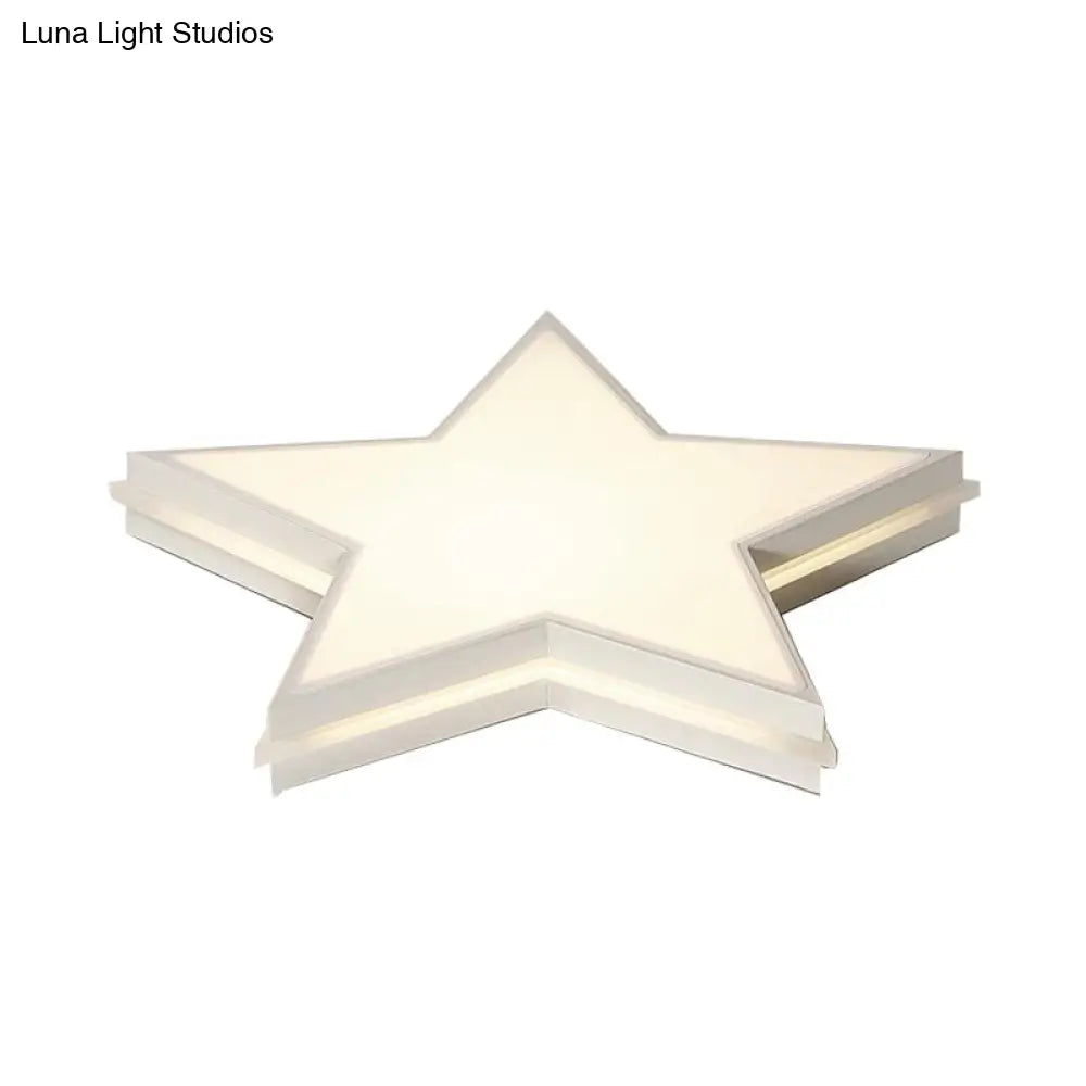 Kids Acrylic Led Flush Mount Ceiling Light In White For Boy’s Bedroom - Slim Panel Star Design