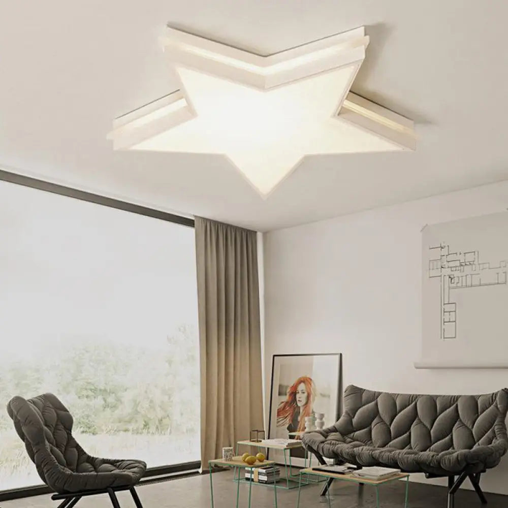 Kids Acrylic Led Flush Mount Ceiling Light In White For Boy’s Bedroom - Slim Panel Star Design /