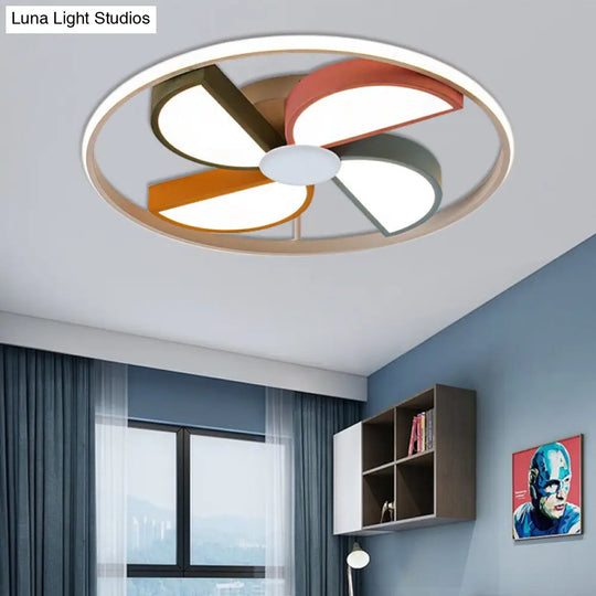 Kids Acrylic Led Windmill Flush Mount Ceiling Lamp - 16.5/20.5 W White Finish Bedroom Lighting With