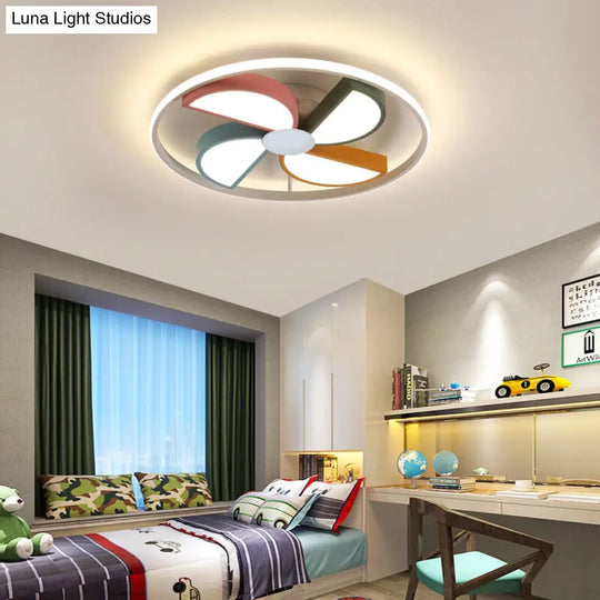Kids Acrylic Led Windmill Flush Mount Ceiling Lamp - 16.5/20.5 W White Finish Bedroom Lighting With