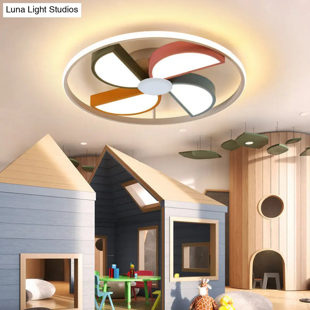 Kids Acrylic Led Windmill Flush Mount Ceiling Lamp - 16.5’/20.5’ W White Finish Bedroom