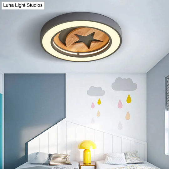 Kid’s Acrylic Modern Led Ceiling Lamp – Slim Circle Design With Star Pattern Ideal For Bedroom