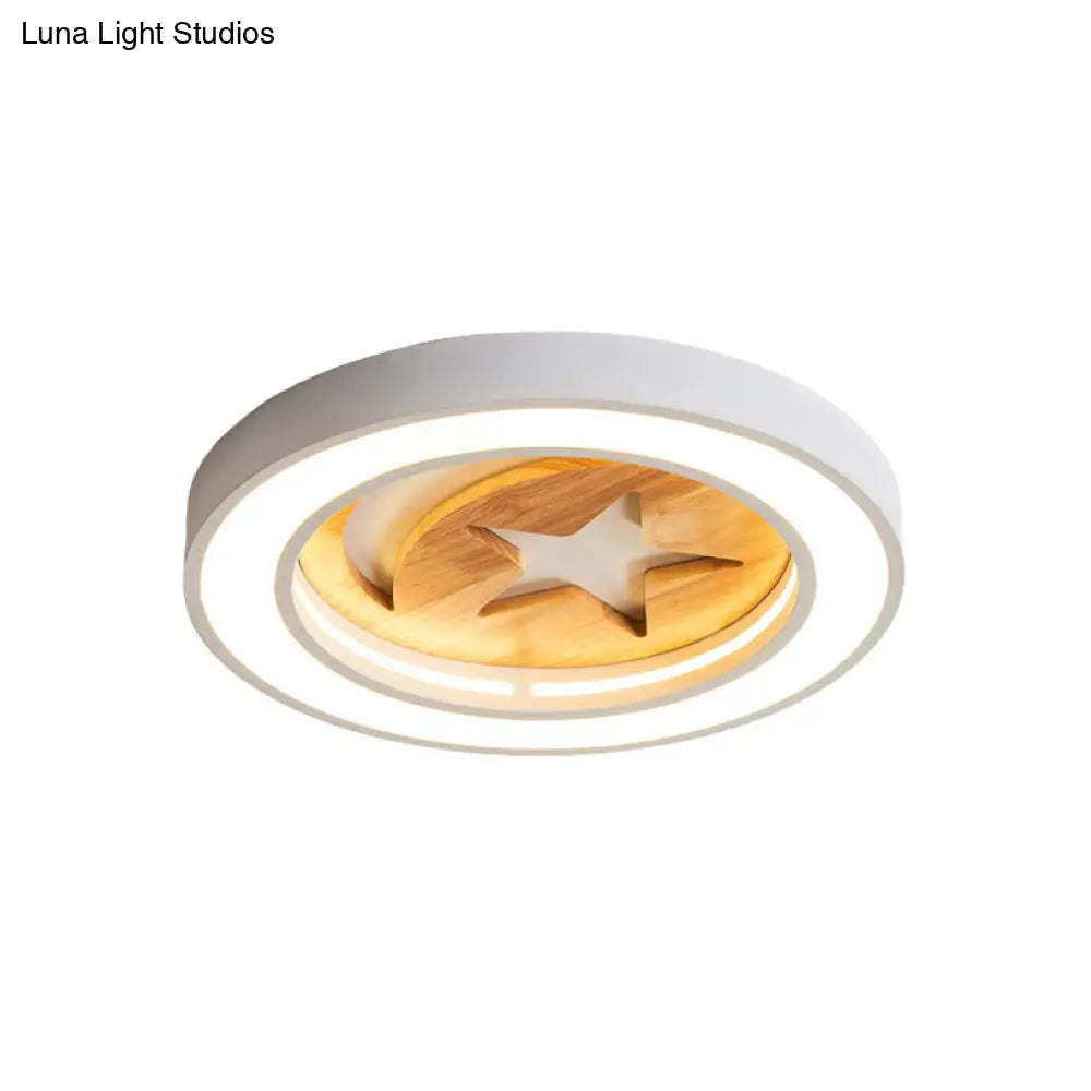 Kid’s Acrylic Modern Led Ceiling Lamp – Slim Circle Design With Star Pattern Ideal For Bedroom