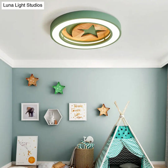 Kids Acrylic Modern Led Ceiling Lamp Slim Circle Design With Star Pattern Ideal For Bedroom