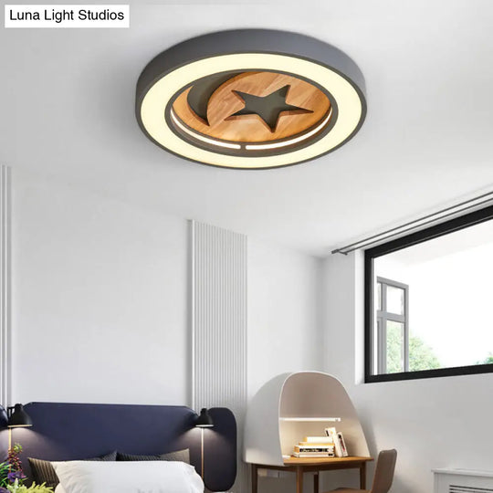 Kids Acrylic Modern Led Ceiling Lamp Slim Circle Design With Star Pattern Ideal For Bedroom Grey
