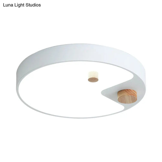 Kids Acrylic Ring Flush Mount Led Ceiling Light With Wood Decor - White/Grey/Blue Bedroom Lighting