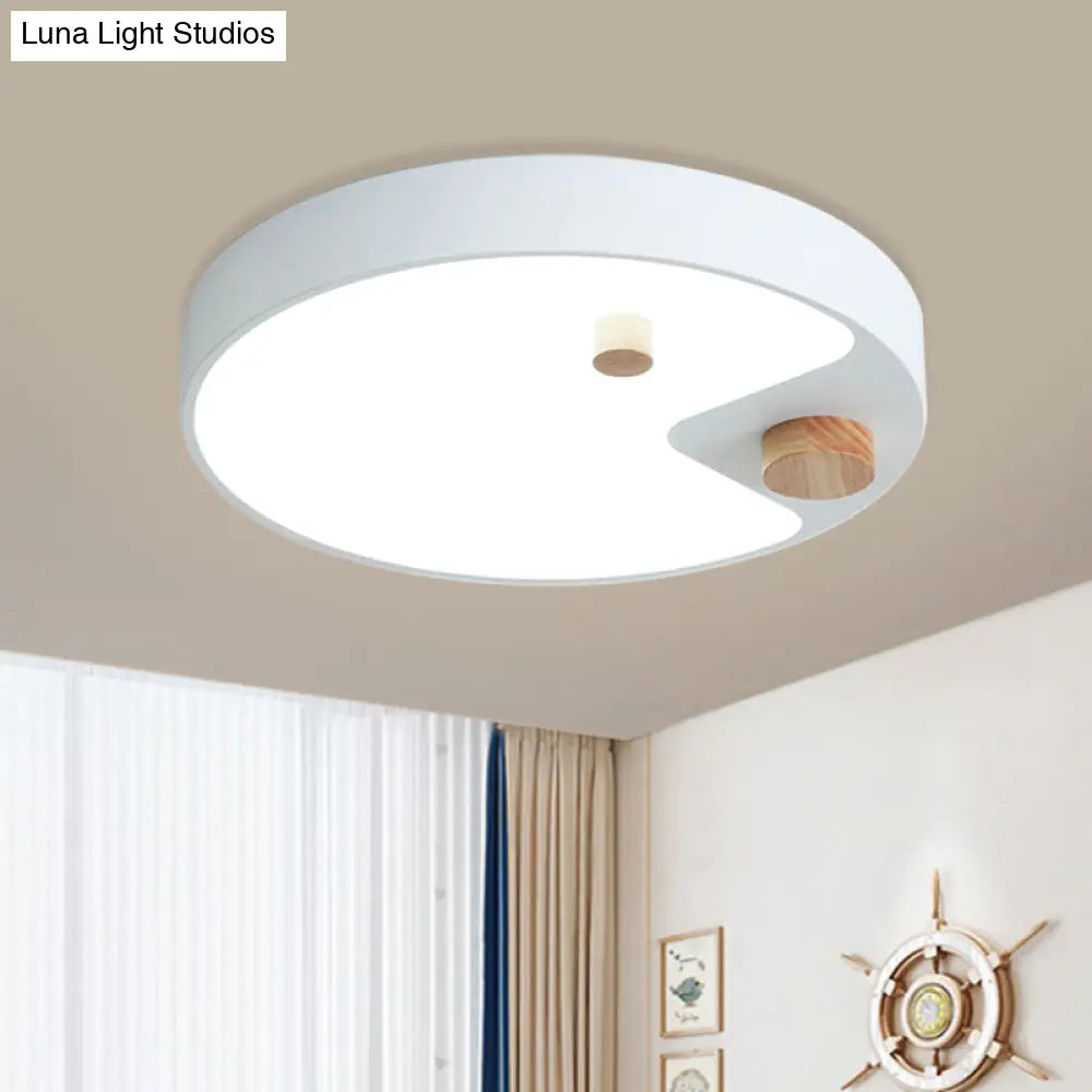 Kids Acrylic Ring Flush Mount Led Ceiling Light With Wood Decor - White/Grey/Blue Bedroom Lighting