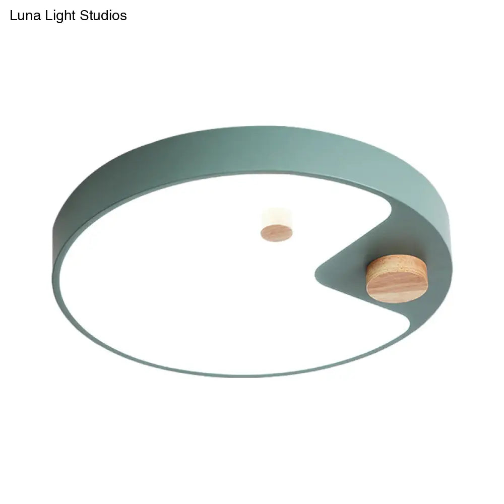 Kids Acrylic Ring Flush Mount Led Ceiling Light With Wood Decor - White/Grey/Blue Bedroom Lighting