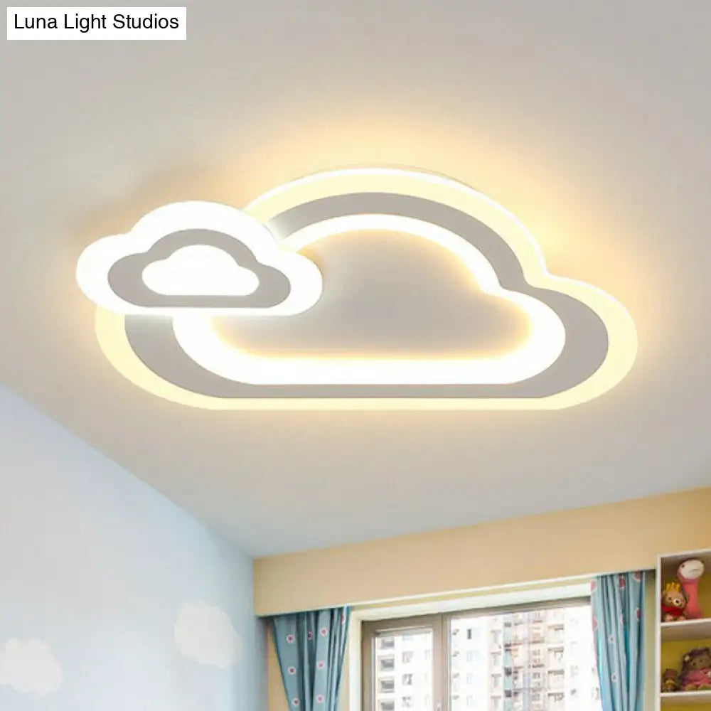 Kids Acrylic Shaded Flush Mount Lighting: White Led Fixture For Bedroom / Cloud