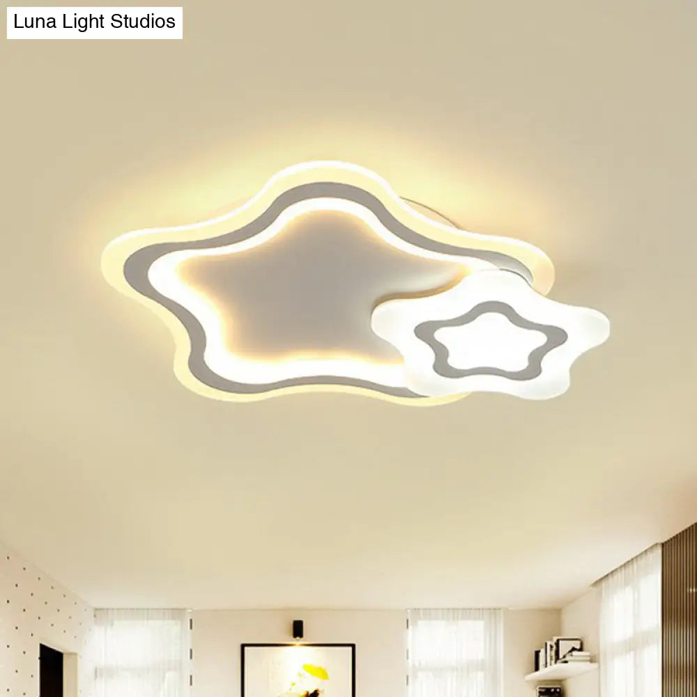 Kids Acrylic Shaded Flush Mount Lighting: White Led Fixture For Bedroom / 2 Color Star