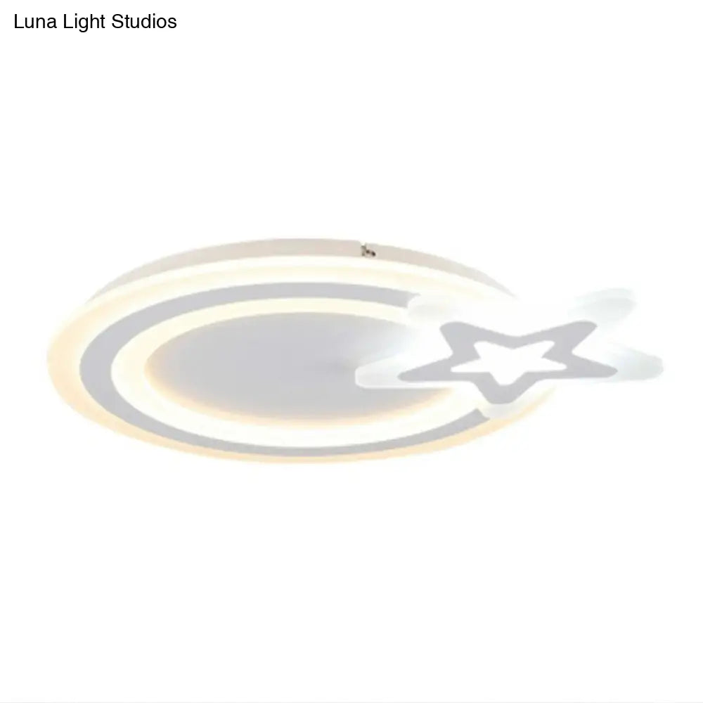 Kids Acrylic Shaded Flush Mount Lighting: White Led Fixture For Bedroom