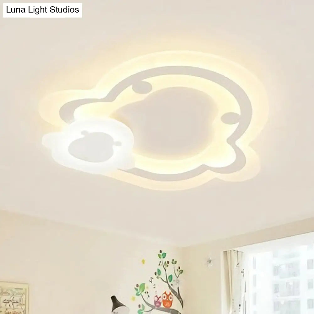 Kids Acrylic Shaded Flush Mount Lighting: White Led Fixture For Bedroom / Penguin