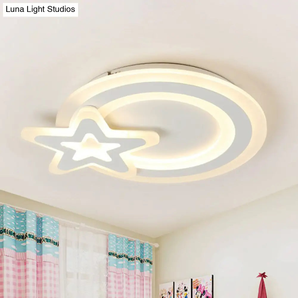 Kids Acrylic Shaded Flush Mount Lighting: White Led Fixture For Bedroom / 2 Color Starfish