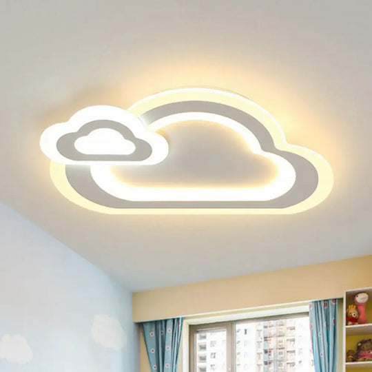 Kids’ Acrylic Shaded Flush Mount Lighting: White Led Fixture For Bedroom / Cloud