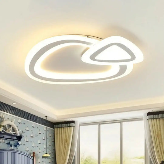 Kids’ Acrylic Shaded Flush Mount Lighting: White Led Fixture For Bedroom / Warm Triangle