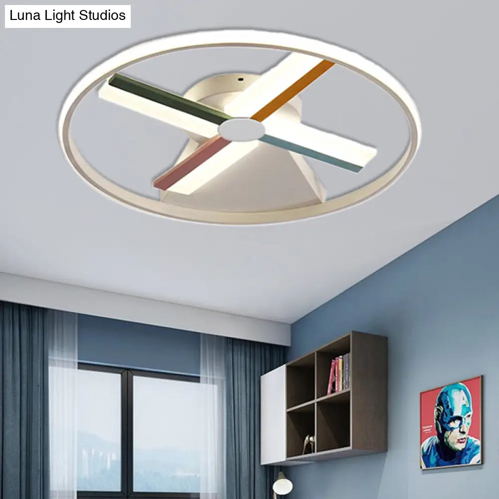 Kids Acrylic Windmill Ceiling Light - 16.5/20.5 W Led White Finish Flush Mount Warm/White