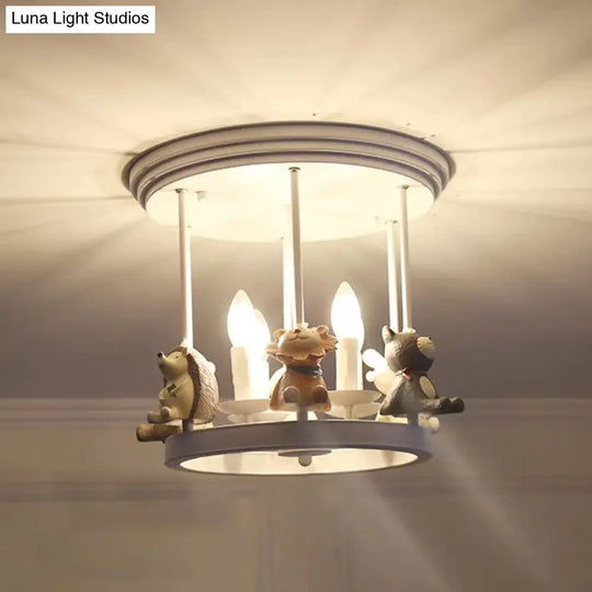 Kid’s Animal Metal Semi Flush Mount Ceiling Light With 4 Modern White Candle - Lights