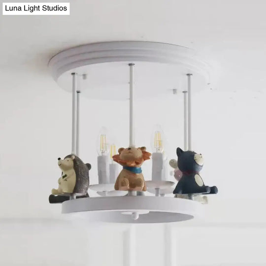 Kids Animal Metal Semi Flush Mount Ceiling Light With 4 Modern White Candle-Lights