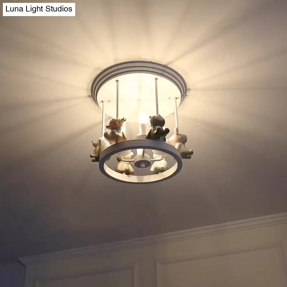 Kids Animal Metal Semi Flush Mount Ceiling Light With 4 Modern White Candle-Lights