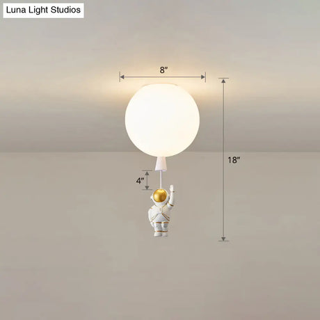 Kids Astronaut And Balloon Ceiling Light – White 1 - Bulb Flush Mount With Acrylic Shade