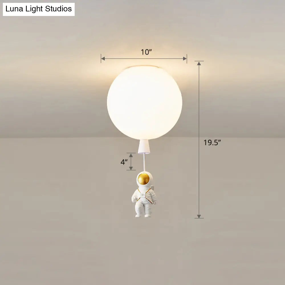 Kids Astronaut And Balloon Ceiling Light – White 1 - Bulb Flush Mount With Acrylic Shade