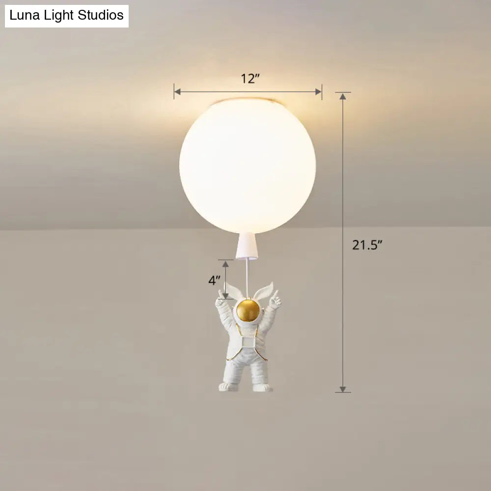 Kids Astronaut And Balloon Ceiling Light – White 1 - Bulb Flush Mount With Acrylic Shade