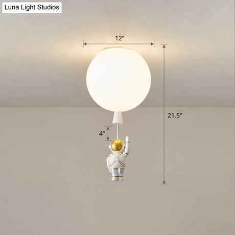 Kids Astronaut And Balloon Ceiling Light – White 1 - Bulb Flush Mount With Acrylic Shade