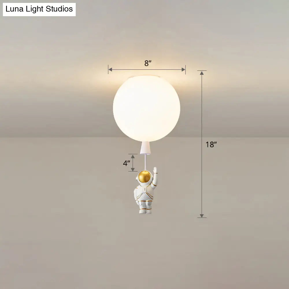 Kids Astronaut And Balloon Ceiling Light – White 1 - Bulb Flush Mount With Acrylic Shade