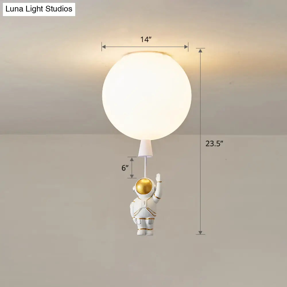 Kids Astronaut And Balloon Ceiling Light – White 1 - Bulb Flush Mount With Acrylic Shade