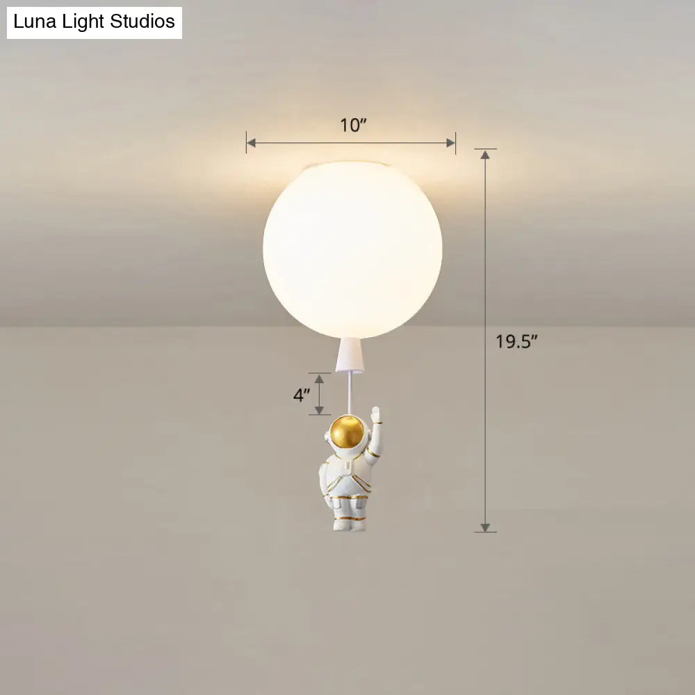 Kids Astronaut And Balloon Ceiling Light White 1-Bulb Flush Mount With Acrylic Shade