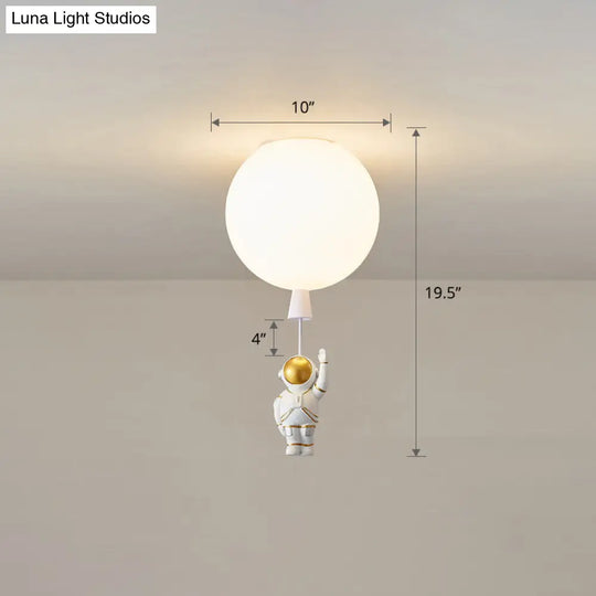 Kids Astronaut And Balloon Ceiling Light White 1-Bulb Flush Mount With Acrylic Shade