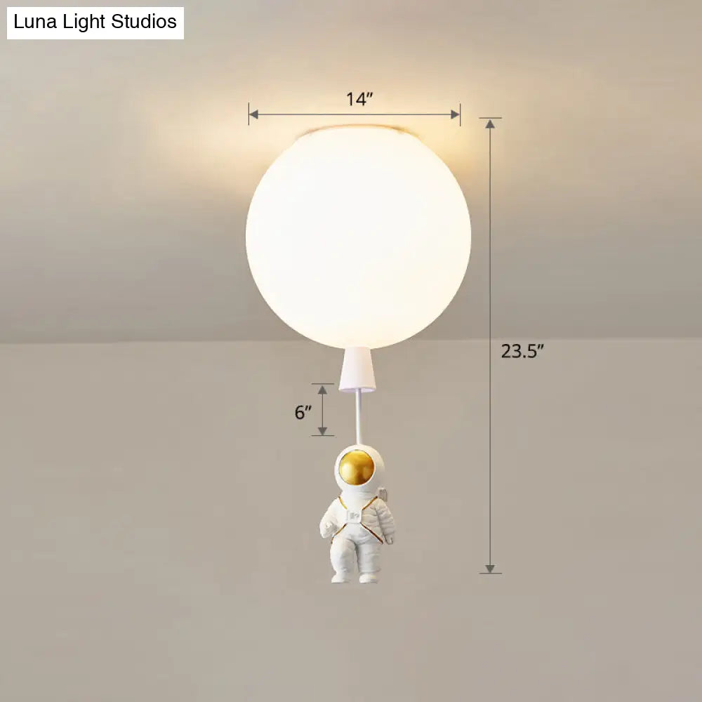 Kids Astronaut And Balloon Ceiling Light White 1-Bulb Flush Mount With Acrylic Shade