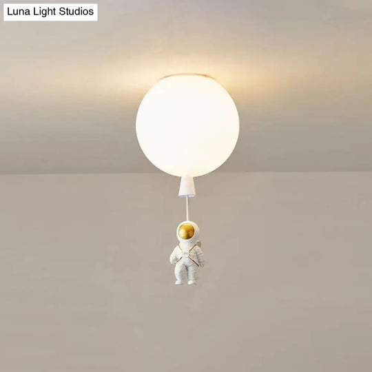 Kids Astronaut And Balloon Ceiling Light White 1-Bulb Flush Mount With Acrylic Shade / 8 Sitting