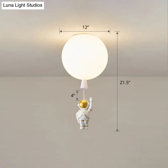 Kids Astronaut And Balloon Ceiling Light White 1-Bulb Flush Mount With Acrylic Shade