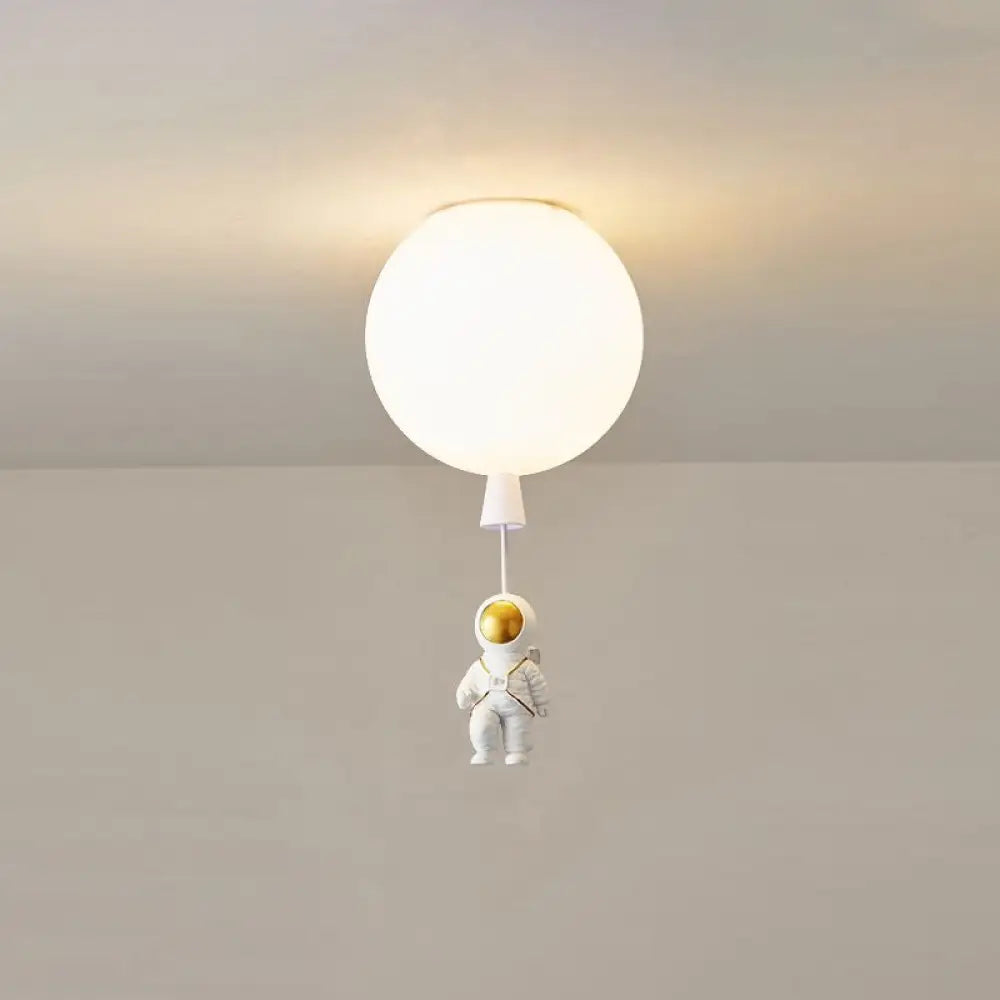 Kids Astronaut And Balloon Ceiling Light – White 1 - Bulb Flush Mount With Acrylic Shade / 8’