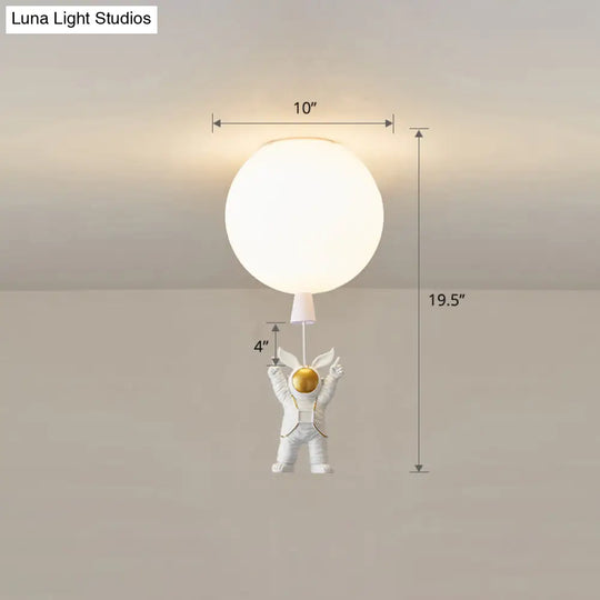 Kids Astronaut And Balloon Ceiling Light – White 1 - Bulb Flush Mount With Acrylic Shade