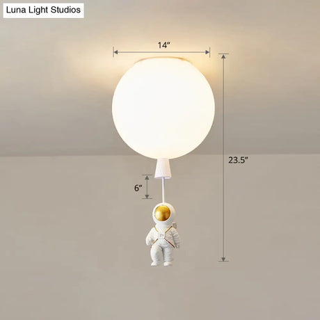 Kids Astronaut And Balloon Ceiling Light – White 1 - Bulb Flush Mount With Acrylic Shade