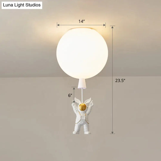 Kids Astronaut And Balloon Ceiling Light White 1-Bulb Flush Mount With Acrylic Shade