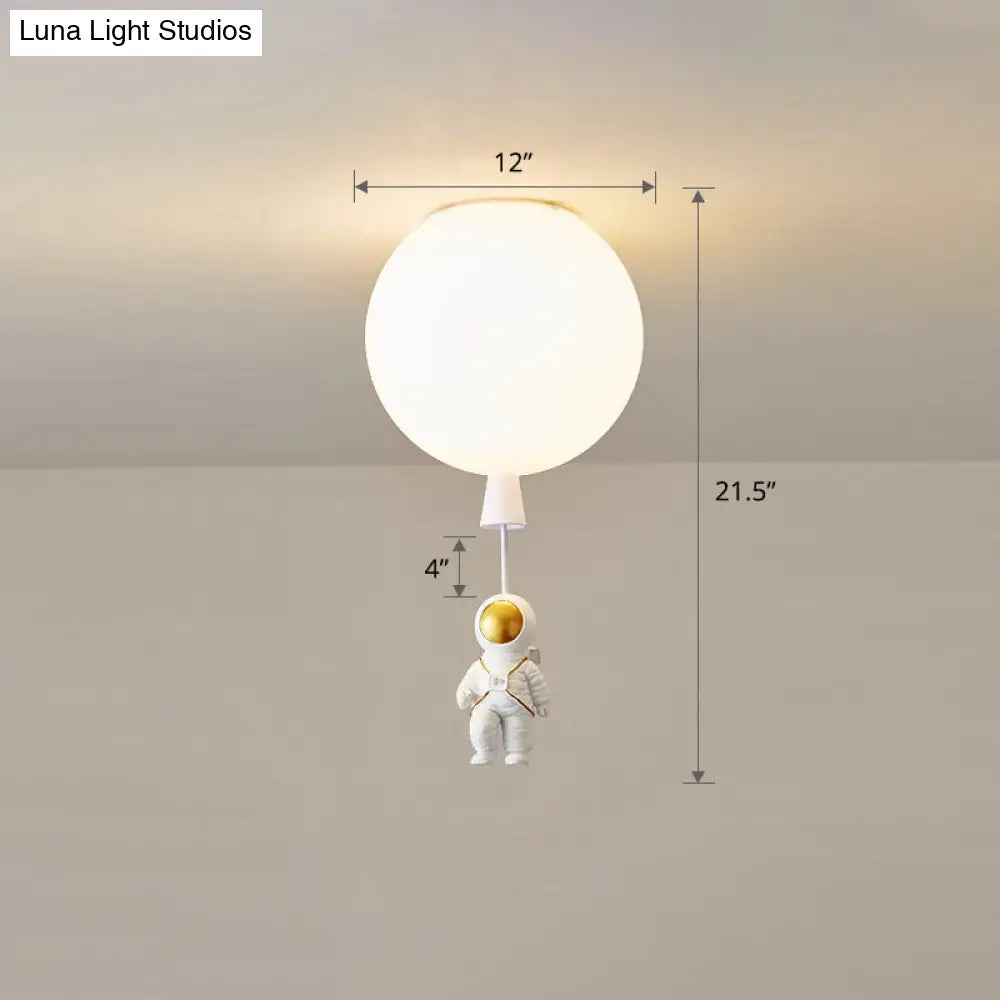 Kids Astronaut And Balloon Ceiling Light White 1-Bulb Flush Mount With Acrylic Shade