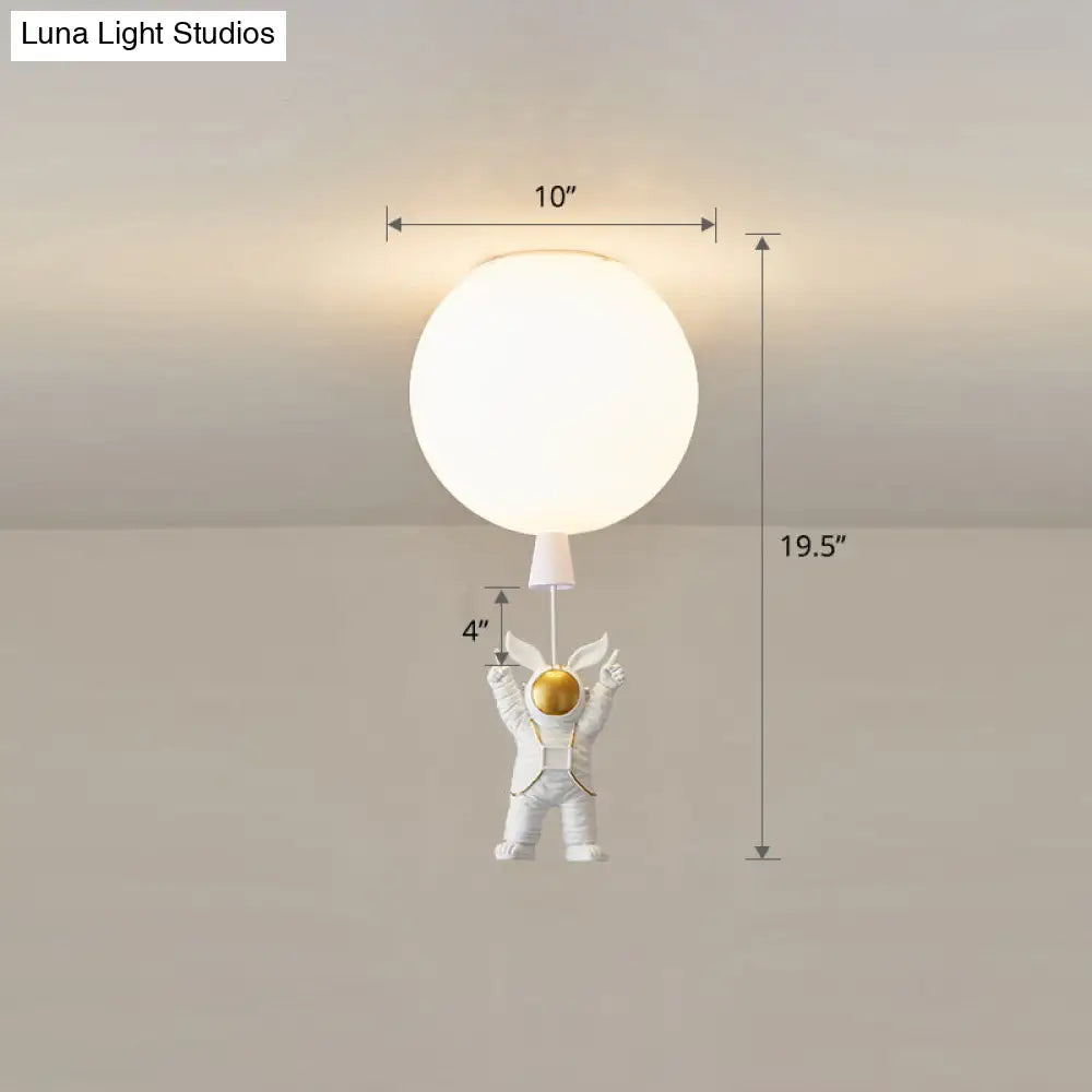 Kids Astronaut And Balloon Ceiling Light White 1-Bulb Flush Mount With Acrylic Shade