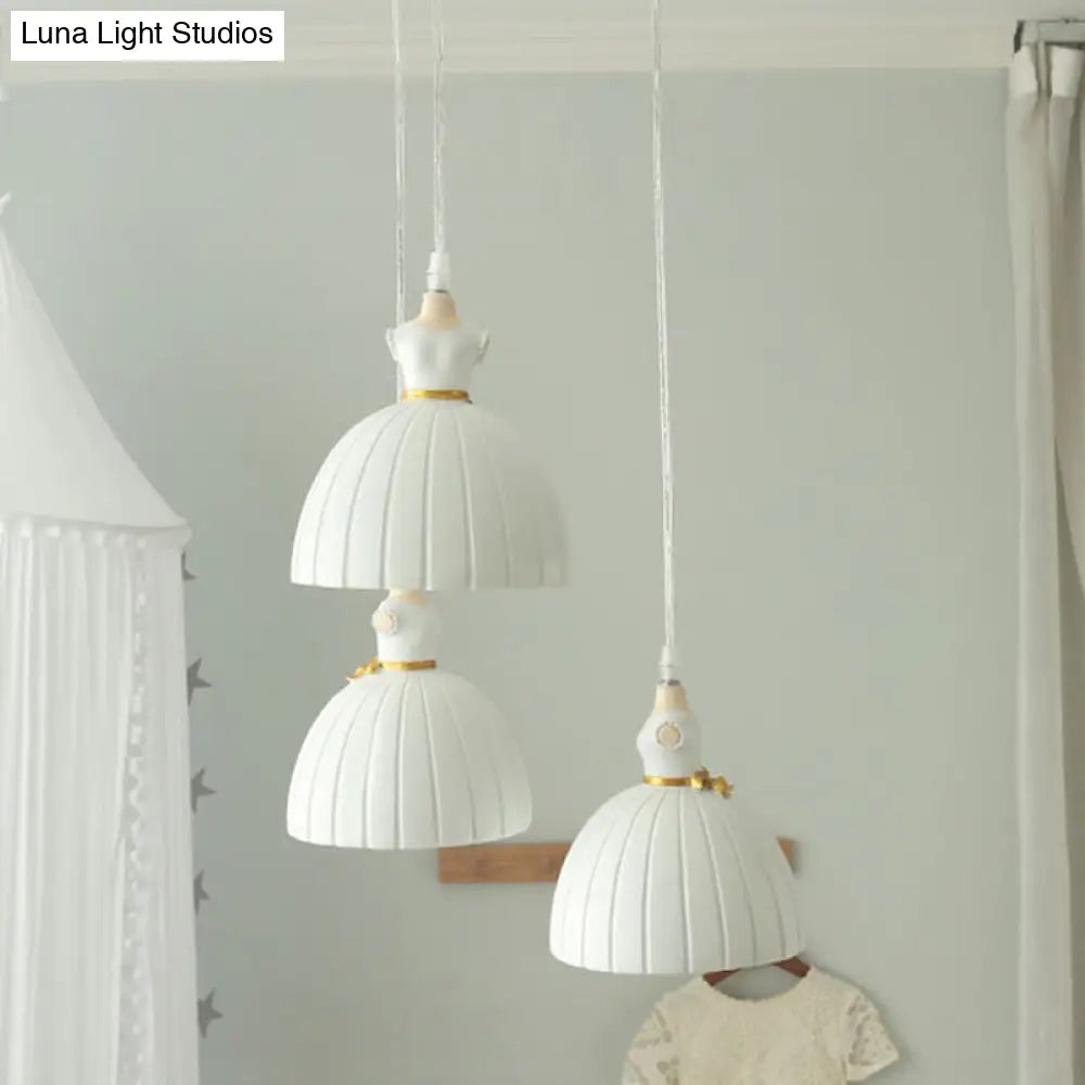 Kids Ballet Skirt Pendant Light - White Resin Ceiling Lamp For Girls Room (3-Head)