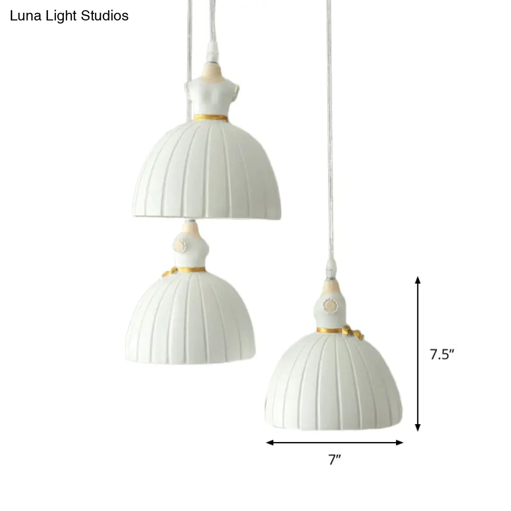 Kids Ballet Skirt Pendant Light - White Resin Ceiling Lamp For Girls Room (3-Head)