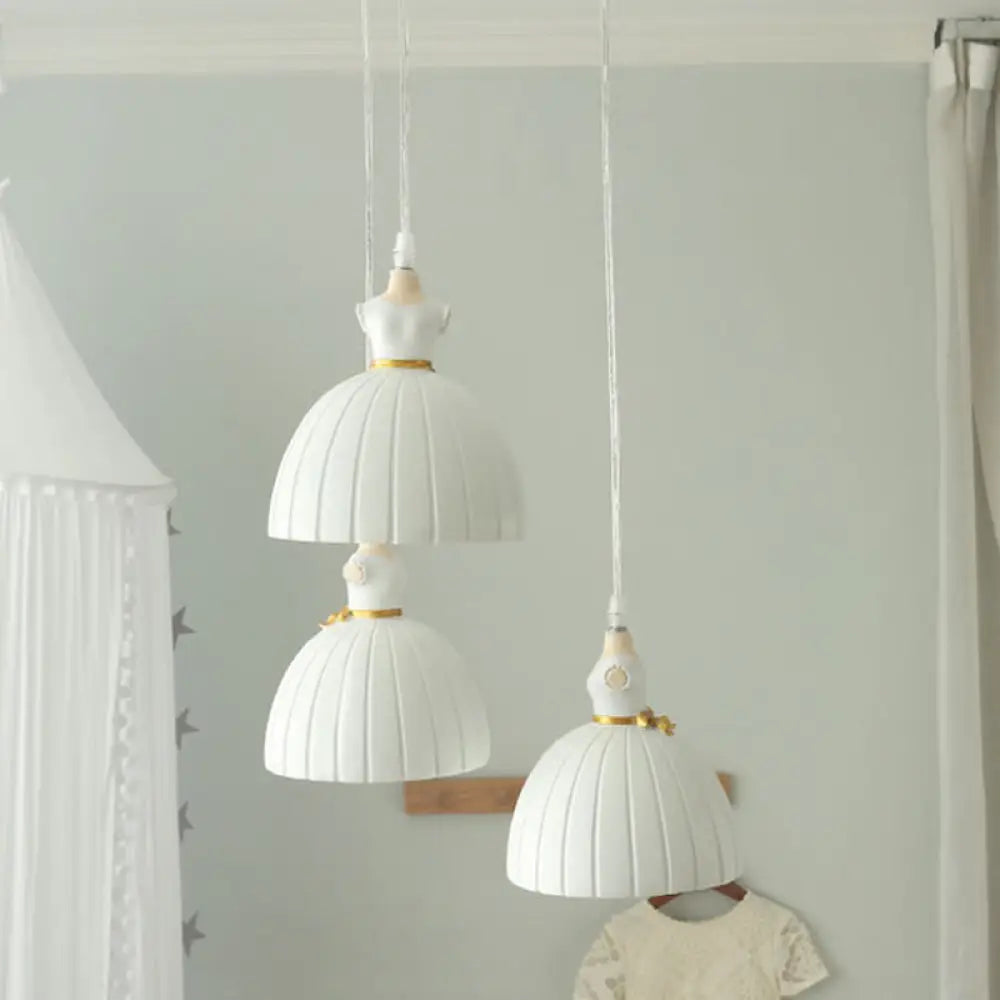 Kids Ballet Skirt Pendant Light - White Resin Ceiling Lamp For Girls Room (3-Head)