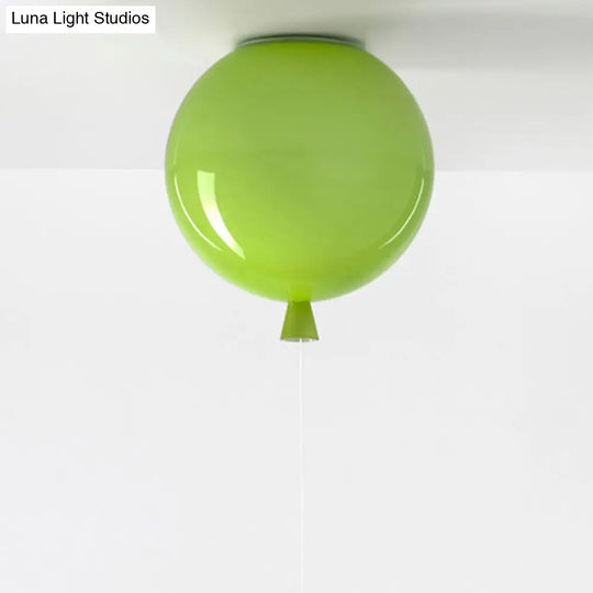 Kids Balloon Plastic Ceiling Light With Semi Mount And 1-Light Fixture Green