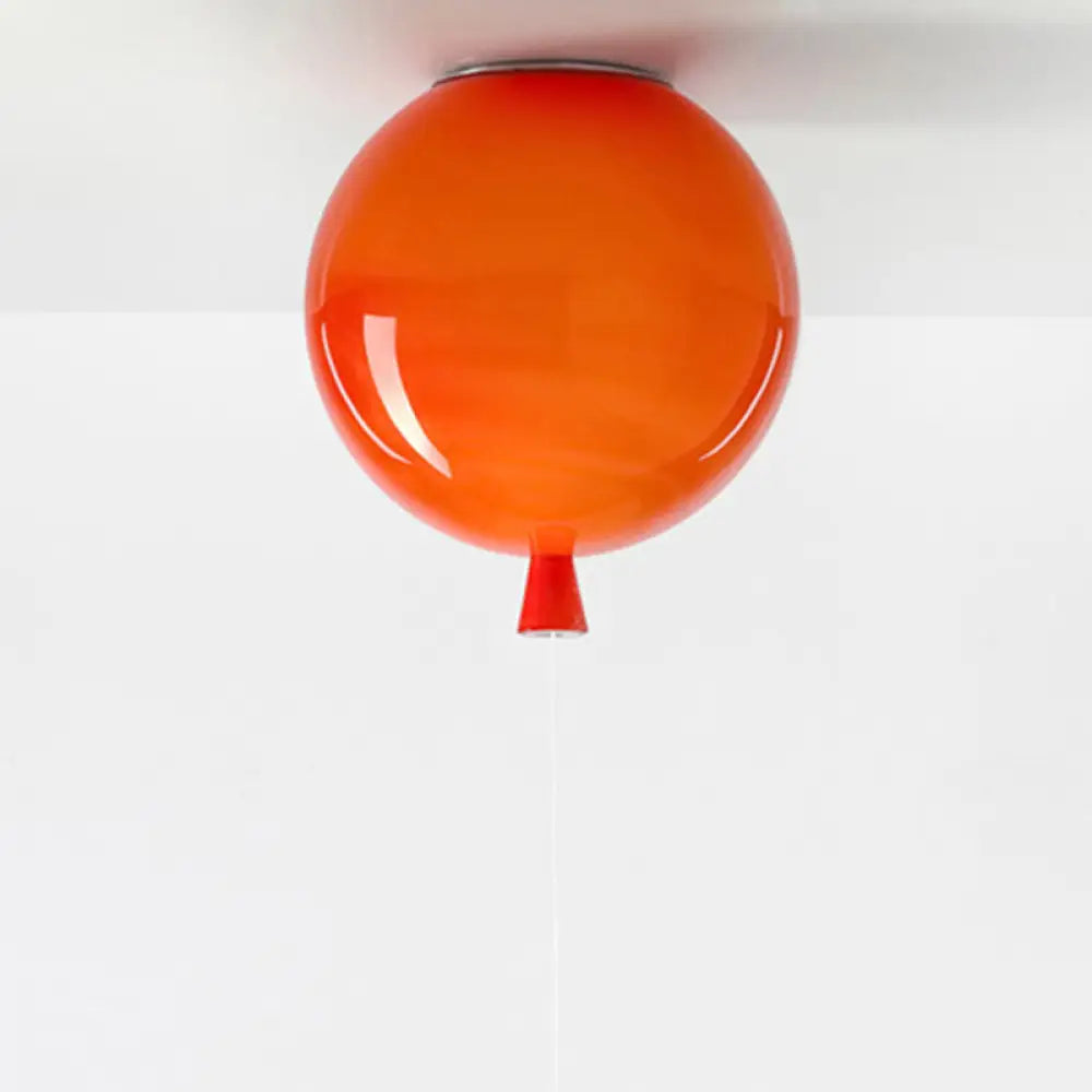 Kids Balloon Plastic Ceiling Light With Semi Mount And 1 - Light Fixture Orange