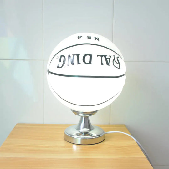 Kids Basketball Desk Light: Sporty Style Table Lamp For Bedroom With Plug-In Cord White